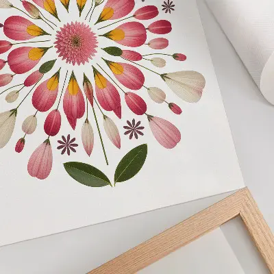 Dekorativ väggaffisch med blommigt mandalamönster i rosa och krämgrönt