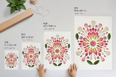 Dekorativ väggaffisch Blommig mandala symmetri rosa krämgrön
