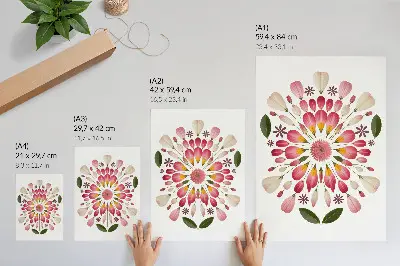 Dekorativ väggaffisch med blommigt mandalamönster i rosa och krämgrönt