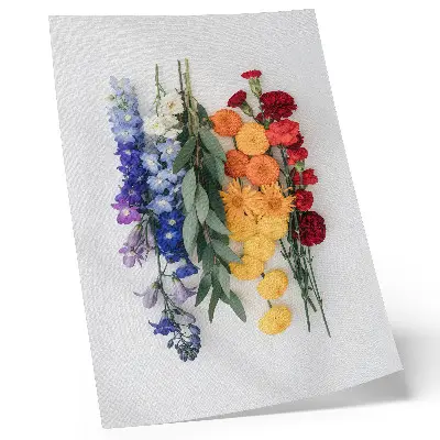 Poster blommor i en vertikal linje med livfulla färger och naturmotiv