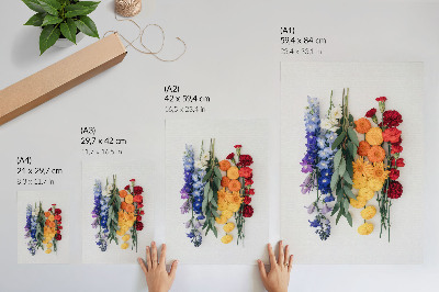 Poster Blommor i en vertikal linje, livfulla färger, harmoni, natur