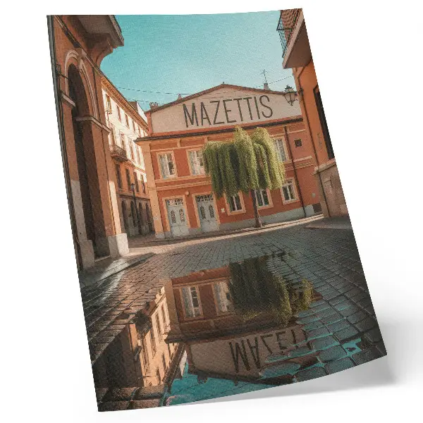 Affisch varma färger med reflektion av urban arkitektur