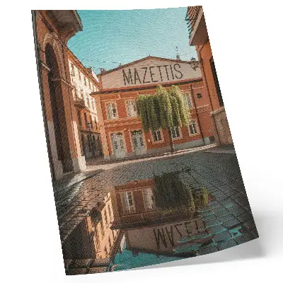 Affisch varma färger med reflektion av urban arkitektur