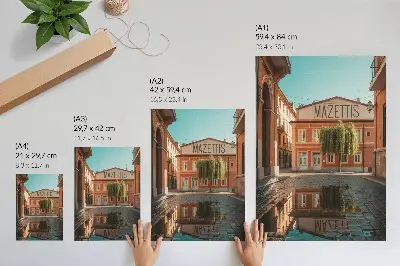 Affisch varma färger med reflektion av urban arkitektur