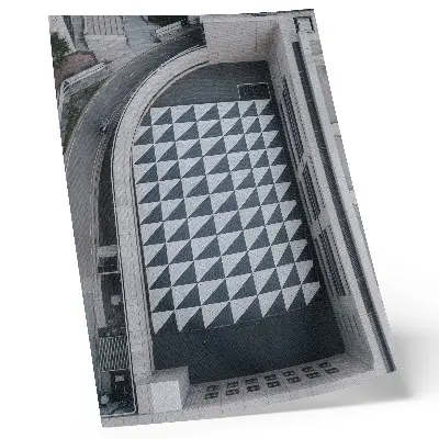 Affisch med eleganta geometriska mönster och futuristisk arkitektur