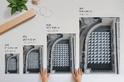 Affisch med eleganta geometriska mönster och futuristisk arkitektur