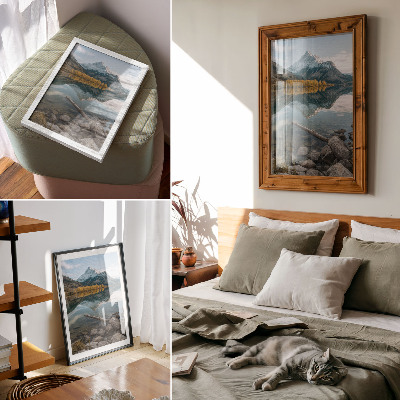 Affisch Berg, sjö, träd, reflektion, fred, natur