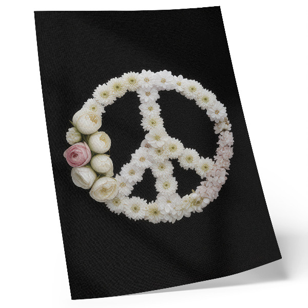Poster Blommor i form av en fredssymbol på svart bakgrund