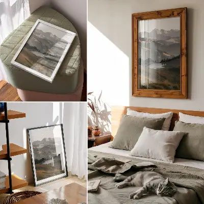 Hållbar väggposter med motiv av kullar, sjö och berg i harmoni