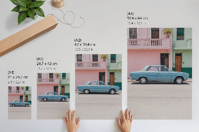 Poster Klassiska bilar i pastellfärgade byggnader retro charm