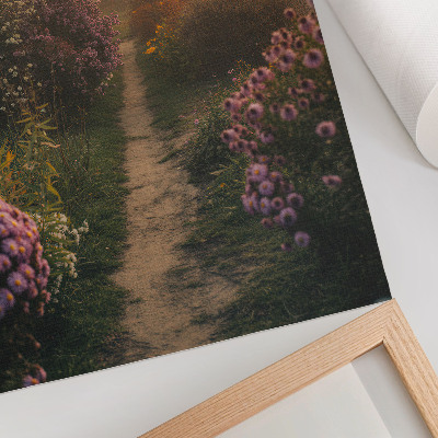 Hållbar väggposter Charmig trädgårdsstig blommor morgondimma