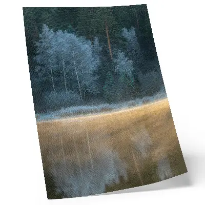 Poster en tyst skog över vattenytan med mystisk aura