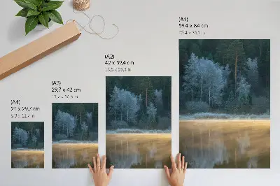 Poster en tyst skog över vattenytan med mystisk aura