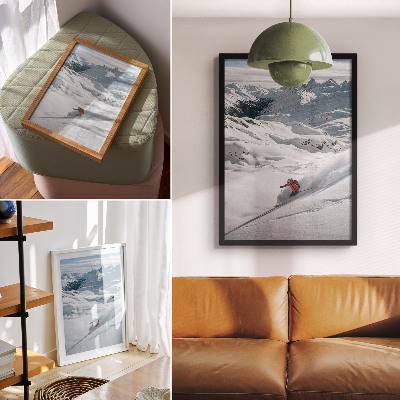 Hållbar väggposter Skidåkare i aktion vita berg blå himmel