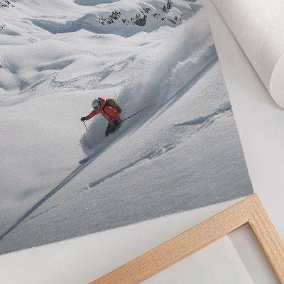 Hållbar väggposter Skidåkare i aktion vita berg blå himmel