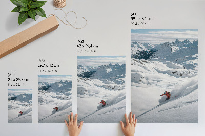 Hållbar väggposter Skidåkare i aktion vita berg blå himmel