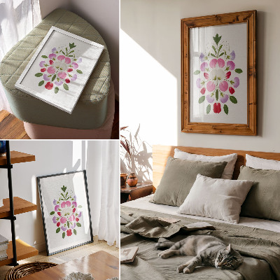 Dekorativ väggaffisch Symmetriska blommor och blad mot en ljus bakgrund