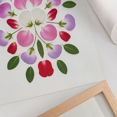 Dekorativ väggaffisch Symmetriska blommor och blad mot en ljus bakgrund