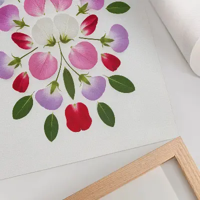 Väggaffisch symmetriska blommor och blad mot ljus bakgrund
