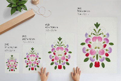 Dekorativ väggaffisch Symmetriska blommor och blad mot en ljus bakgrund