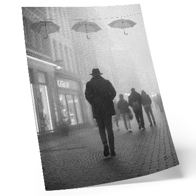 Dekorativ väggaffisch Figur i hatt, dimma, paraplyer, mysterium