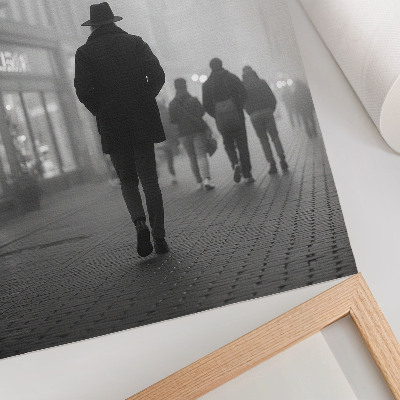 Dekorativ väggaffisch Figur i hatt, dimma, paraplyer, mysterium