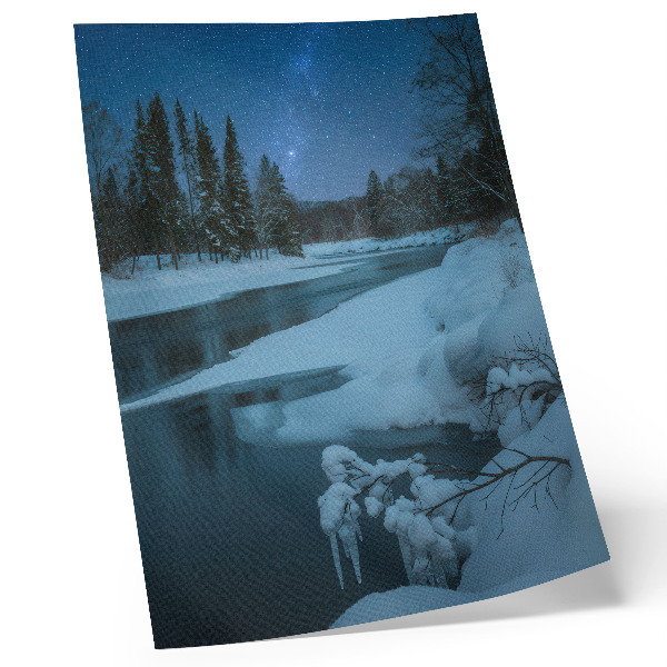 Hållbar väggposter Vinterlandskap flod träd stjärnor
