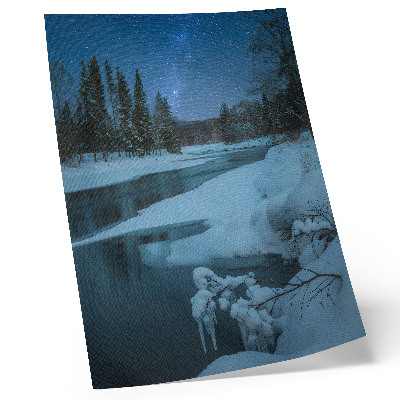 Hållbar väggposter Vinterlandskap flod träd stjärnor