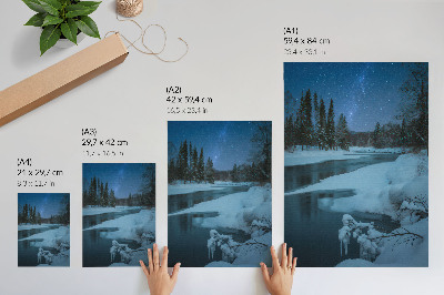 Hållbar väggposter Vinterlandskap flod träd stjärnor