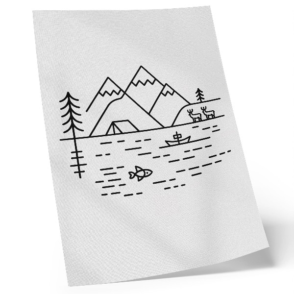 Affisch Minimalistisk linje berg sjö djur