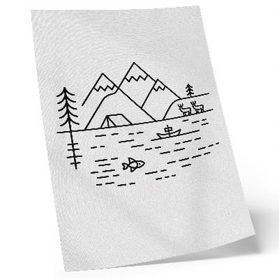Affisch Minimalistisk linje berg sjö djur