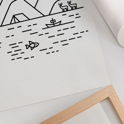 Affisch Minimalistisk linje berg sjö djur