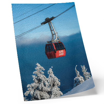 Hållbar väggposter Vinterlandskap röd gondol vita träd