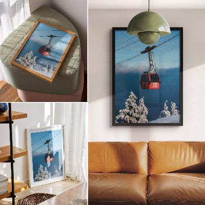 Hållbar väggposter Vinterlandskap röd gondol vita träd