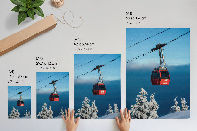 Hållbar väggposter Vinterlandskap röd gondol vita träd