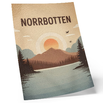 Hållbar väggposter landskap sjö berg solnedgång träd turkos beige