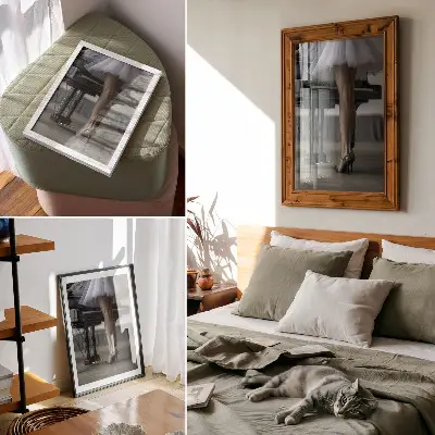 Dekorativ väggaffisch med motiv av en ballerina vid pianot i en elegant och delikat stil