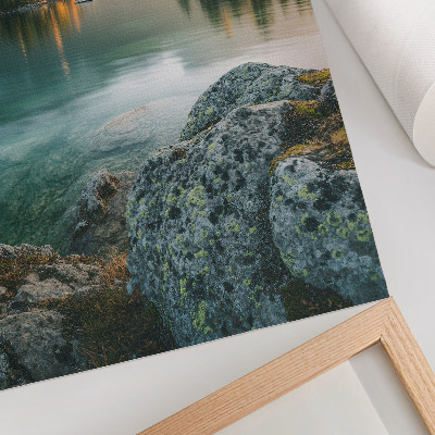 Poster Berg, sjö, ö, dimmig morgon