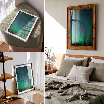Hållbar väggposter Aurora Borealis turkos himmel glittrande stjärnor