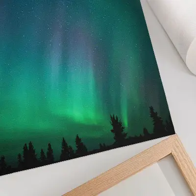Hållbar väggposter med motiv av norrsken i turkos himmel med glittrande stjärnor