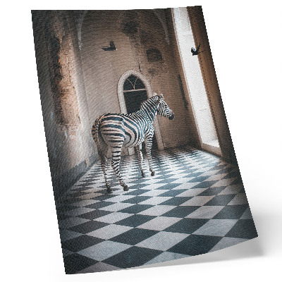 Poster Zebra mot bakgrund av arkitektur med fåglar i flykt