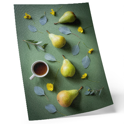 Affisch Grön bakgrund te päron blommor blad