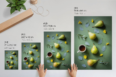 Affisch Grön bakgrund te päron blommor blad