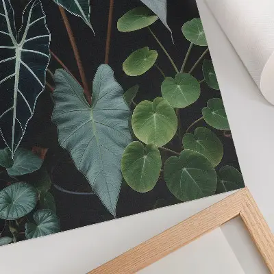 Hållbar väggposter gröna blad mot en mörk bakgrund i modern stil