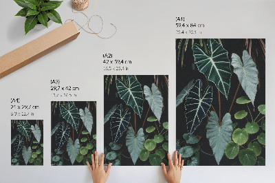 Hållbar väggposter Gröna blad kontrast mörk bakgrund modern
