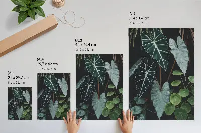 Hållbar väggposter gröna blad mot en mörk bakgrund i modern stil