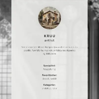 Hållbar väggposter med motiv av färgglada fasader, gröna träd och solig himmel