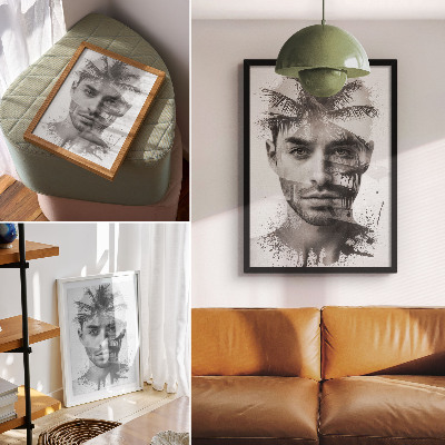Hållbar väggposter Imponerande mans ansikte i minimalistisk stil