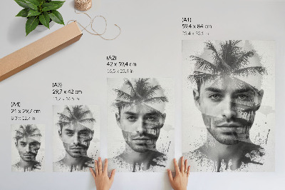 Hållbar väggposter Imponerande mans ansikte i minimalistisk stil