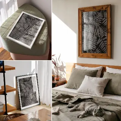 Väggposter sensuell ormbunke i svartvitt med symmetrisk elegans